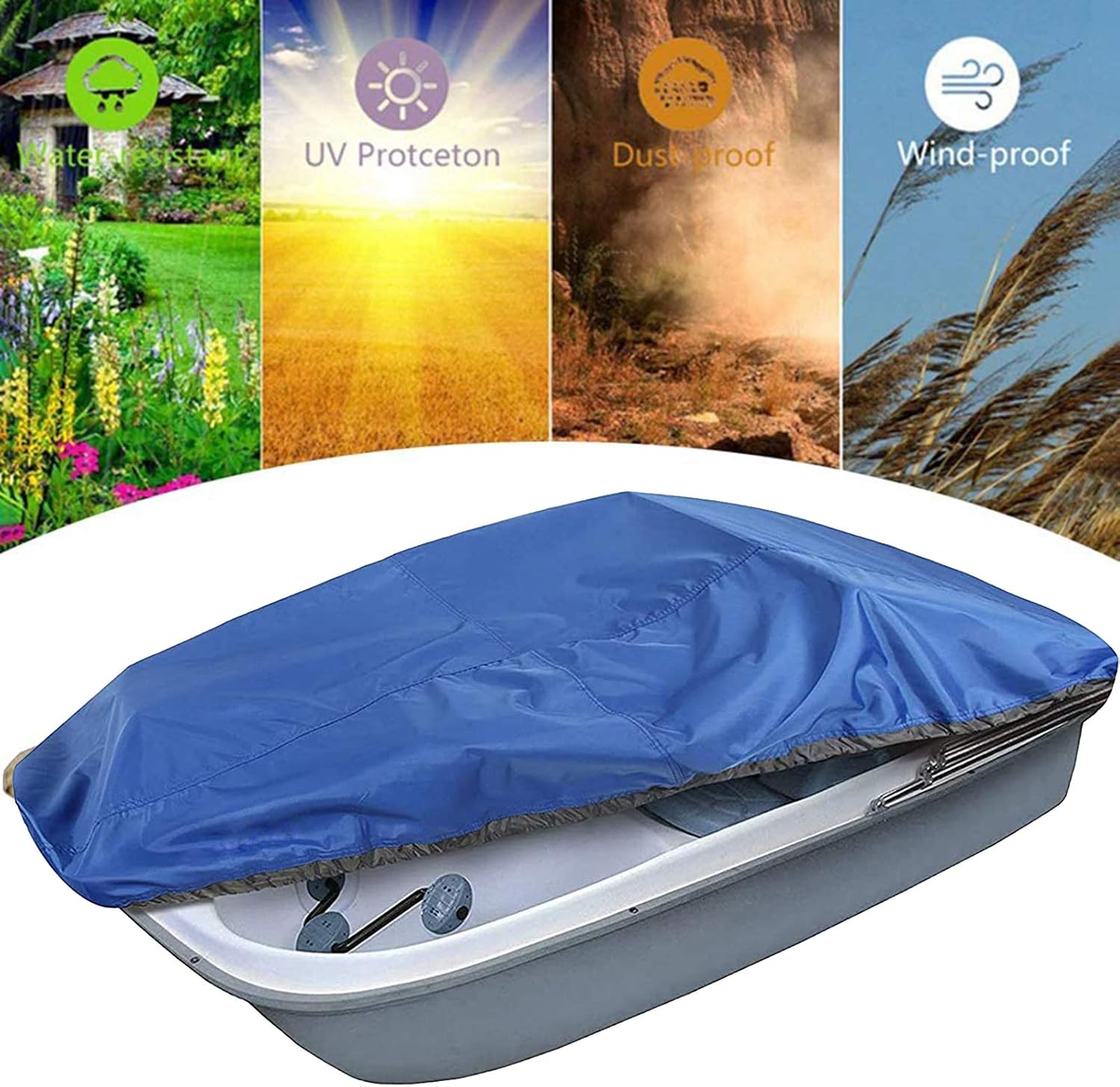 Sun Dolphin Pedal Boat Cover with Drawstring Waterproof Made of 600D Oxford Cloth for All Seasons 286x122cm=112.60x48.03in Blue