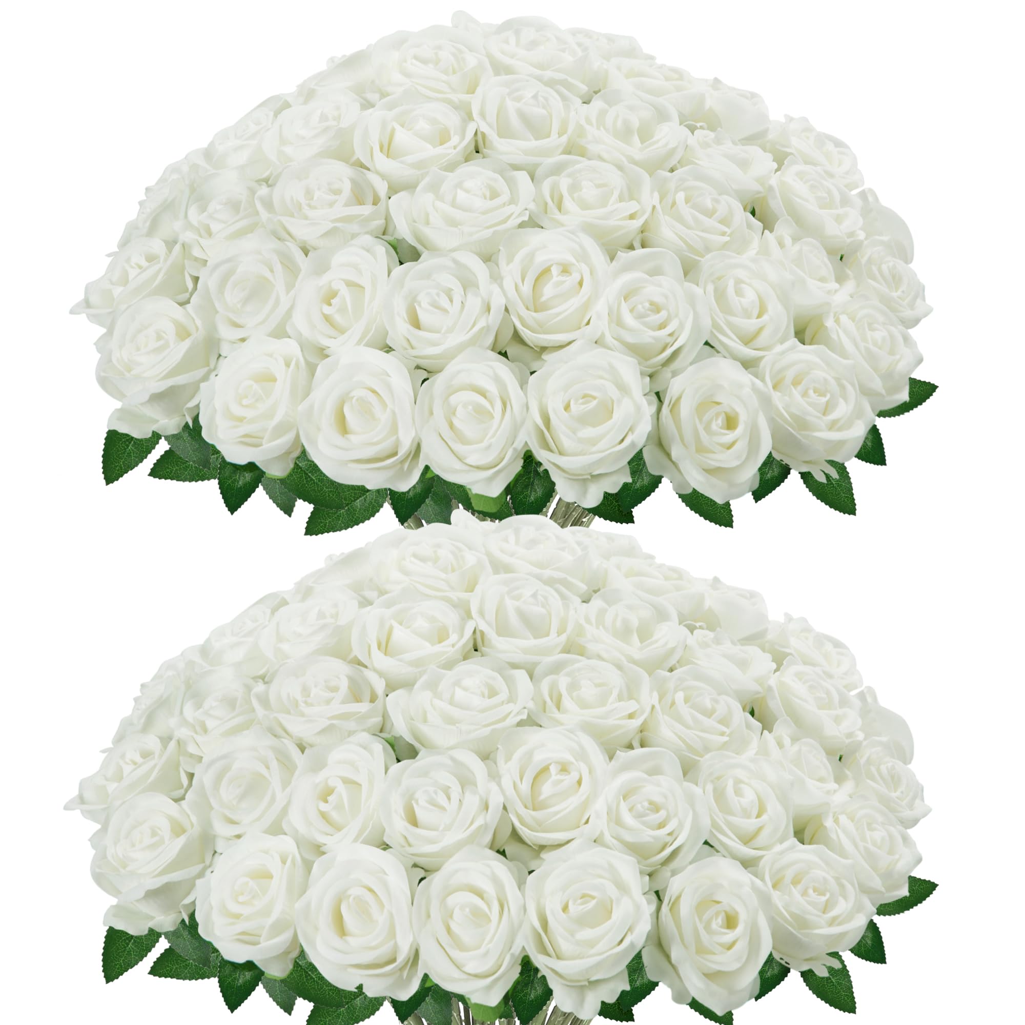 Photo 1 of InnoGear White Roses Artificial Flowers 100 Pcs Fake Velvet Silk Floral