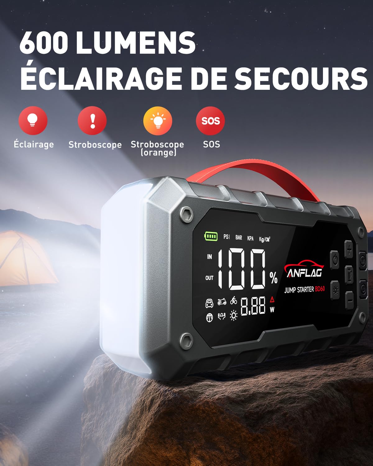 8000A Booster Batterie Voiture avec Gonfleur 160PSI, 26800mAh Démarreur Batterie avec PD65W Charge Rapide et LED, 12V Booster Voiture Puissant, Bloc d'alimentation avec compresseur