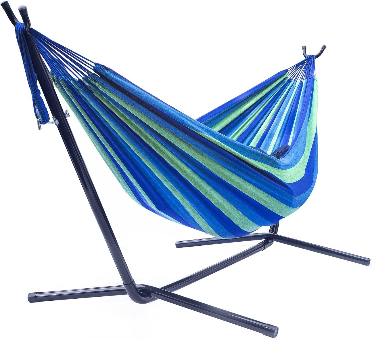 Sorbus 2-Person Stylish Hammock with Steel Stand- Premium Cotton Blend 60″ Large Hammock Bed- Heavy Duty 450lbs Portable Hammock w/Carrying Case – For Garden Yard Patio Outdoor Camping Gifts- Washable