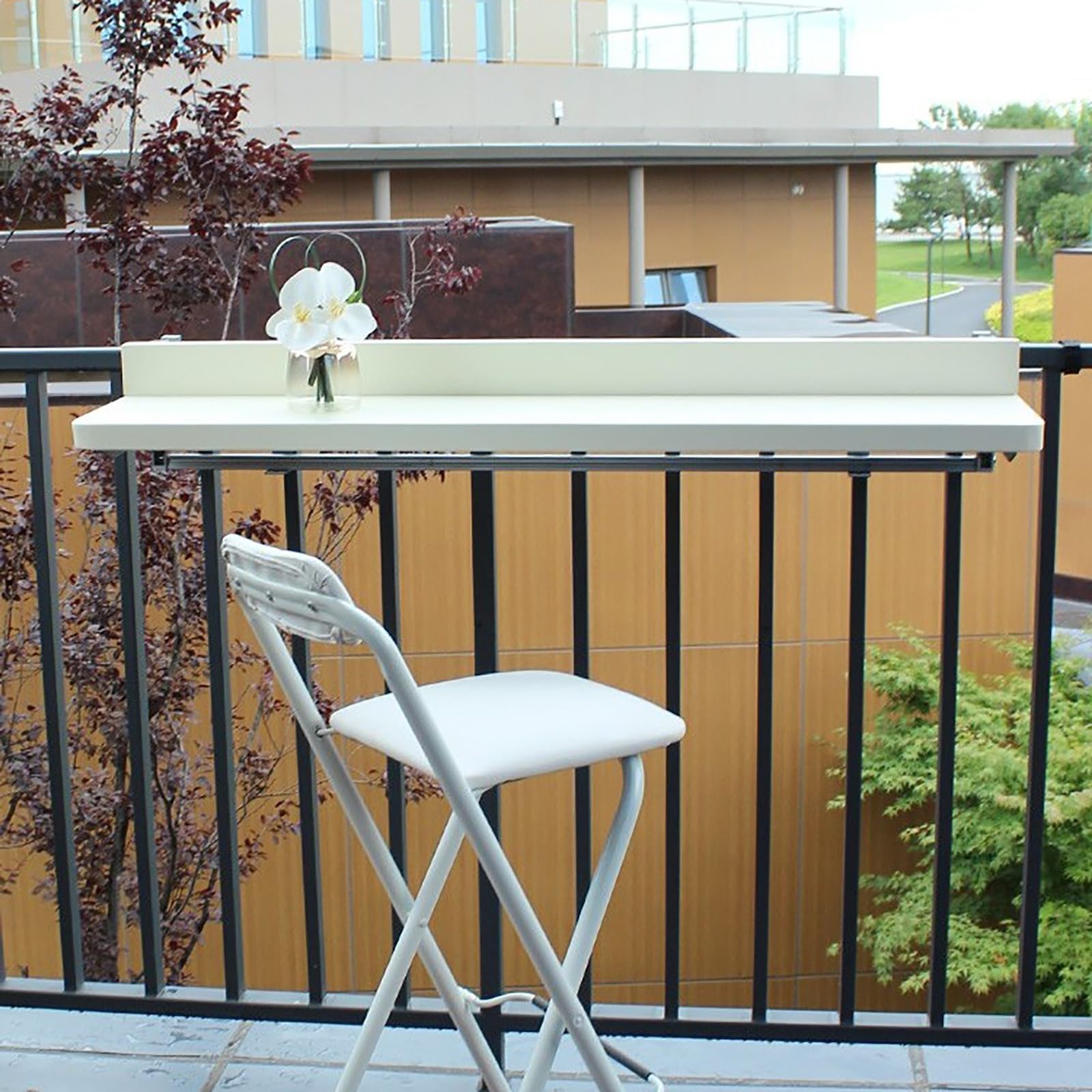 Tavolo da bar pieghevole per balcone, tavolo da bistrot salvaspazio con ringhiera, per patio, terrazza e giardino, perfetto per pranzi e verande