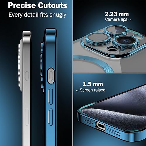 Miniatura 5 de KSWOUS Funda magnética transparente para iPhone 15 Pro compatible con MagSafe protección completa del lente de la cámara chapado de lujo para