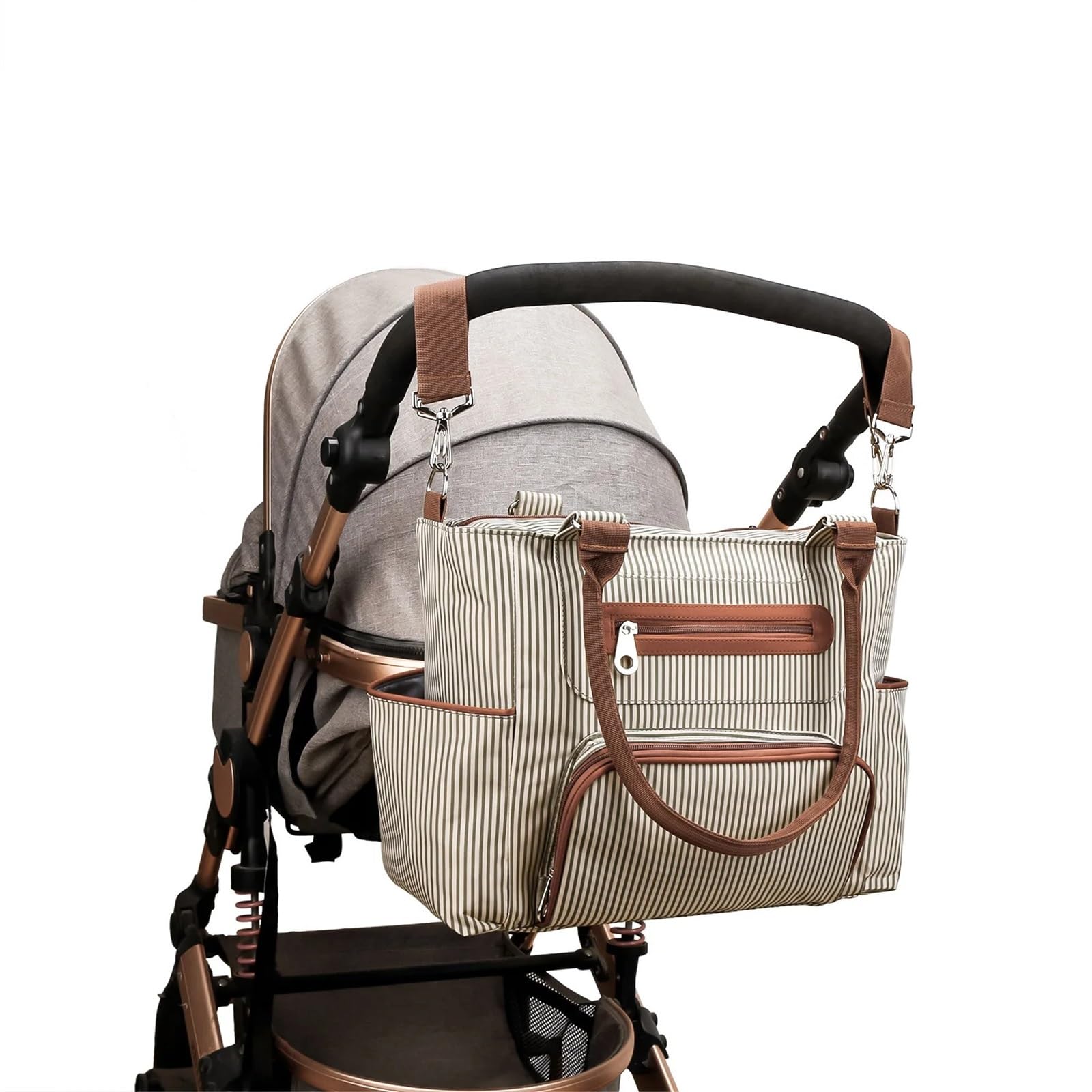 Bolso Carro Bebe Bolsa de mamá, Bolsa térmica, Bolsa de Maternidad de Gran Capacidad for niños, Bolsas de pañales, Mochila Impermeable multifunción for Cochecito de niños(Black Strips)