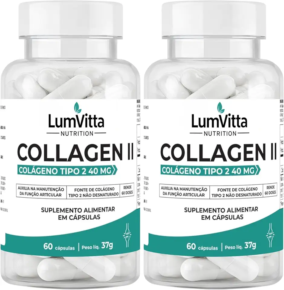 Kit 2x Colágeno Tipo 2 Não Desnaturado Premium 40mg Joelho Articulação Mobilidade Cartilagem 60 Cáps LumVitta