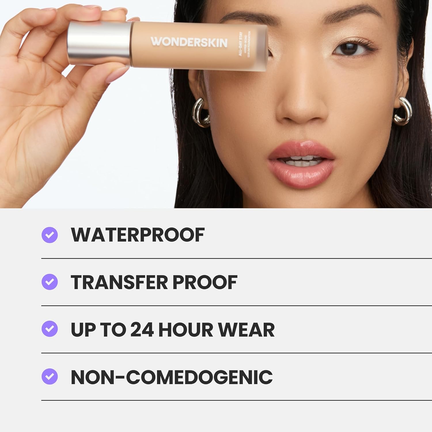 Wonderskin Hyper Bond All-Day Stay Serum Foundation – Waterproof, Transfer-Proof, 24HR Longwear Face Makeup with Niacinamide & Hyaluronic Acid – Lightweight, Natural Finish (Bliss) - Image 7