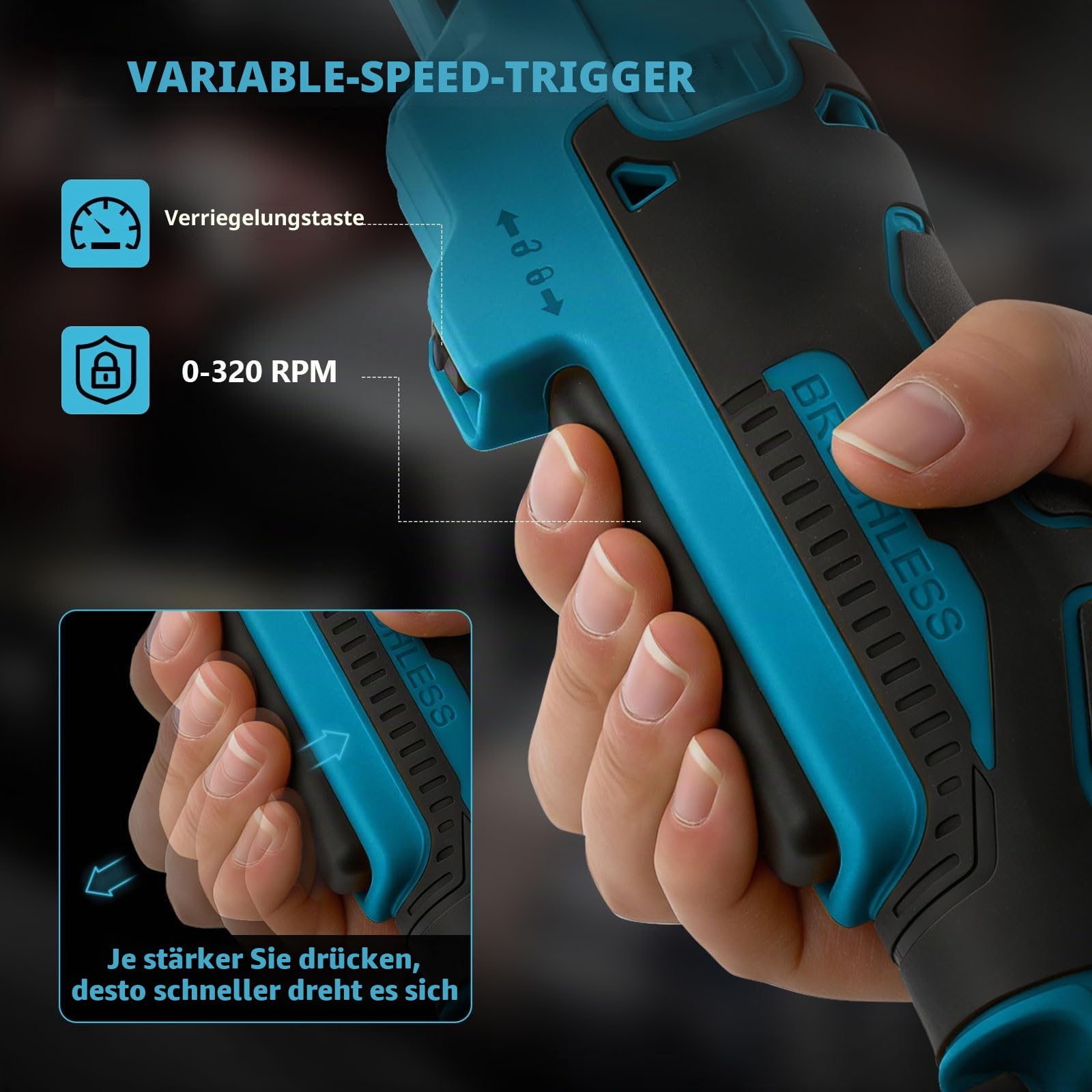 Verbesserter Bürstenloser 3/8" Akku Ratschenschlüssel für Makita 18V Akku, 80 N.m, 320 U/min, Variable Drehzahl, Verlängerter Elektrischer Ratschenschlüssel mit LED-Beleuchtung