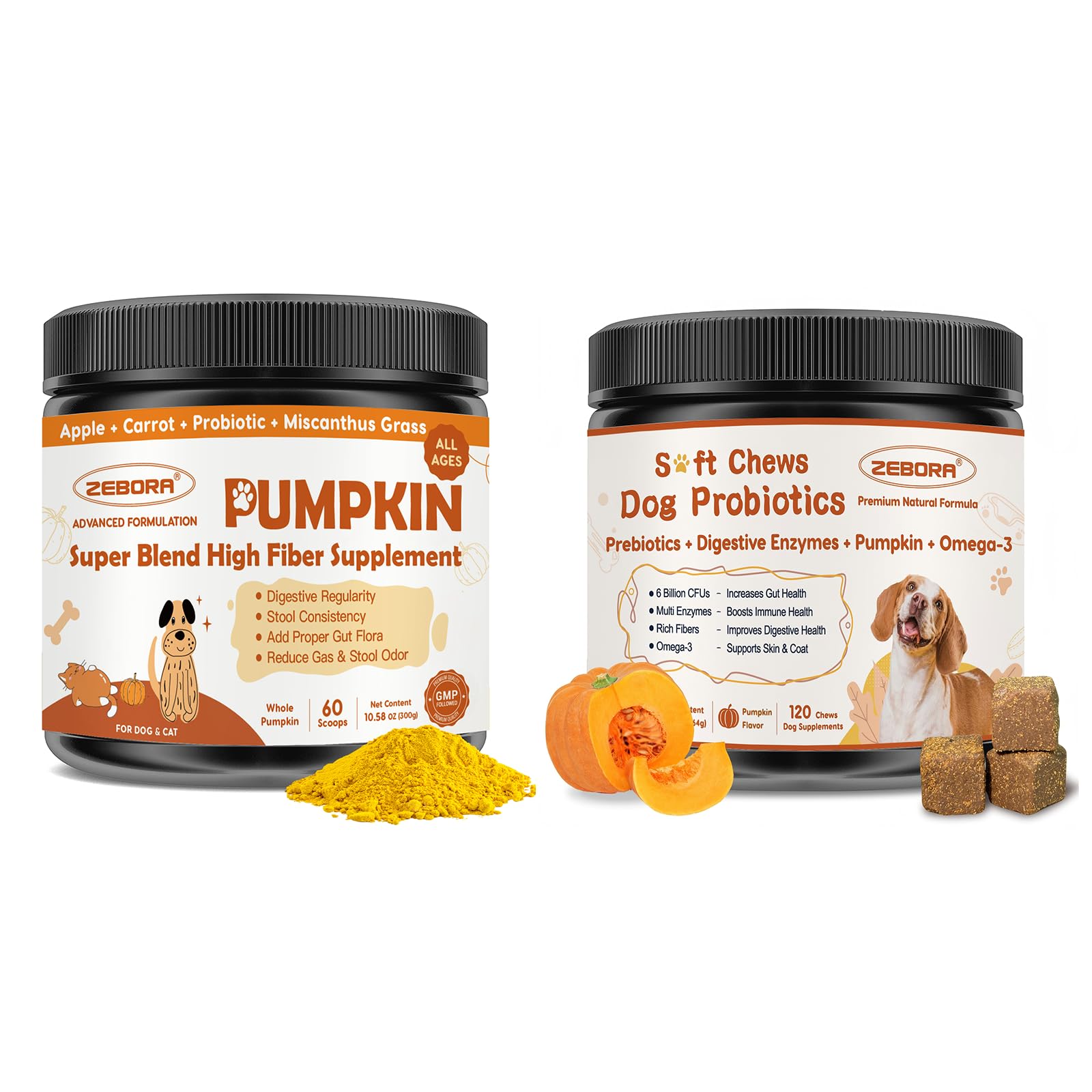 ZEBORA Pumpkin Powder for Dogs & Probiotics for Dogs Soft Chews