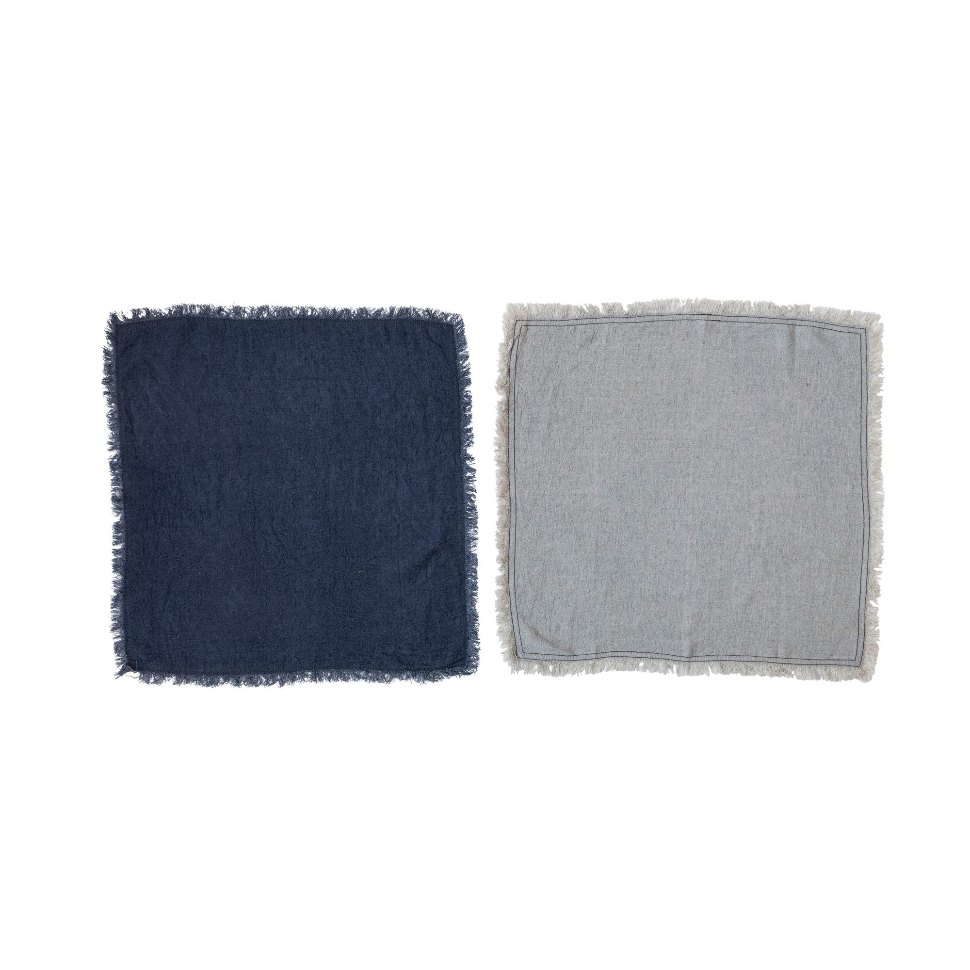 Linen Blend Fringe, Set of 2 Colors, Navy and Light Blue Napkin