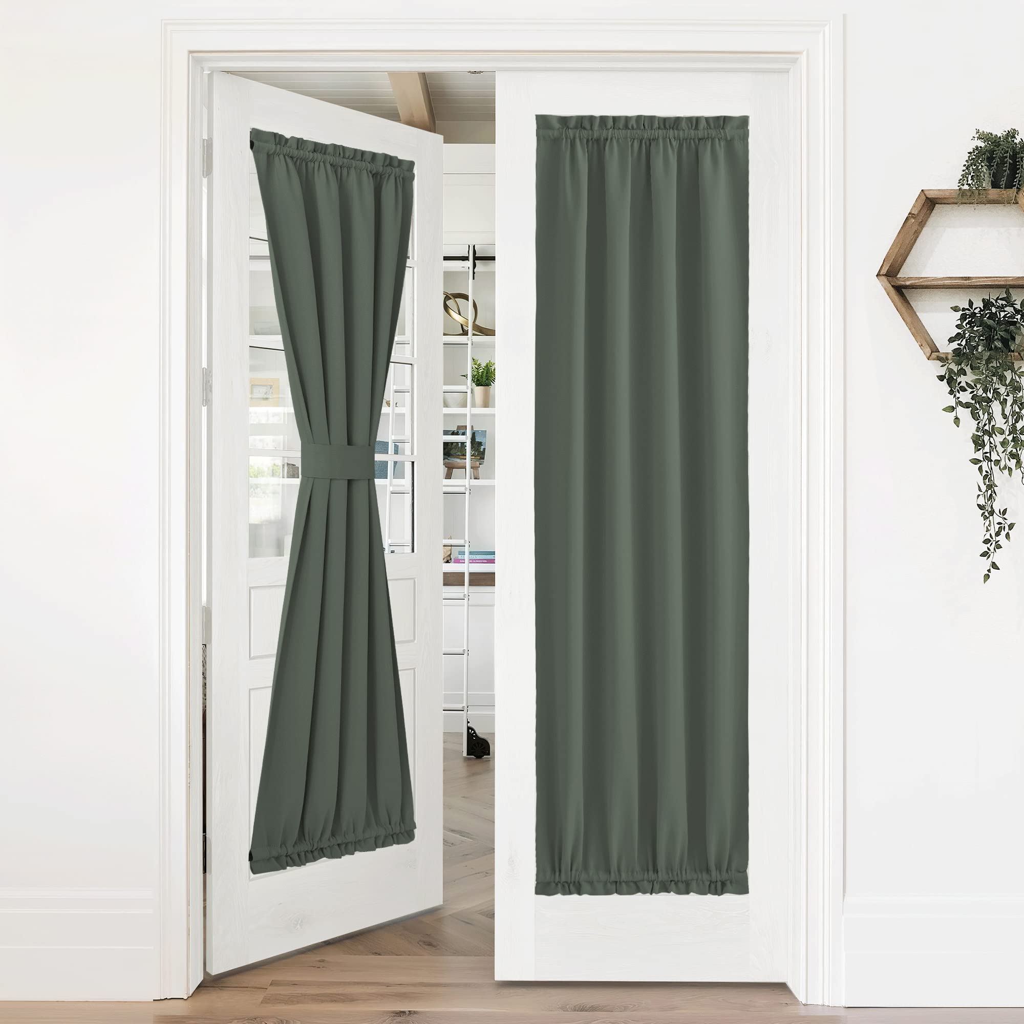 NICETOWN Sidelight French Door Room Darkening Curtain, Thermal Insulated Window Treatment Curtain for Narrow Glass Door Rod Pocket Door Cover with Tieback, 36 inch by 72 inch, Dark Mallard, 1 Panel