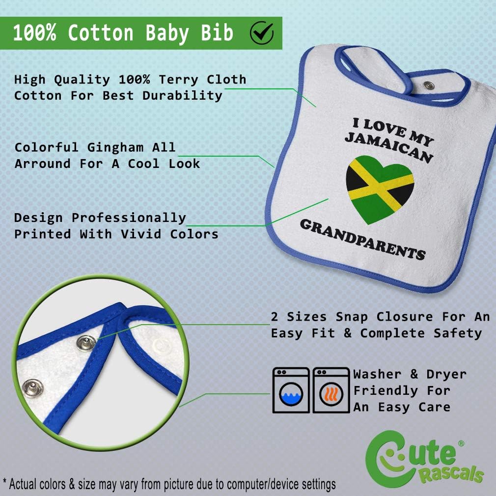 Custom Baby Bibs Burp Cloths I Love My Jamaican Grandparents Cotton Baby Items for Baby Girl & Boy White Royal Blue Design Only