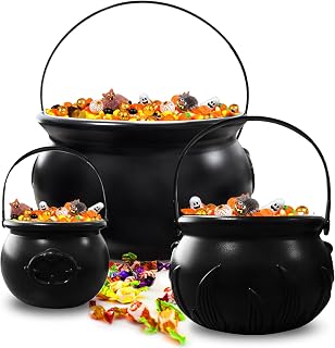 3 in 1 (12.6",9.8",7.6") Halloween Large Black Witch Cauldron Kettle,Plastic Candy Bucket Holder Cauldron Pot Bowl,Party Favor Decoration for St. Patrick's Day and Halloween
