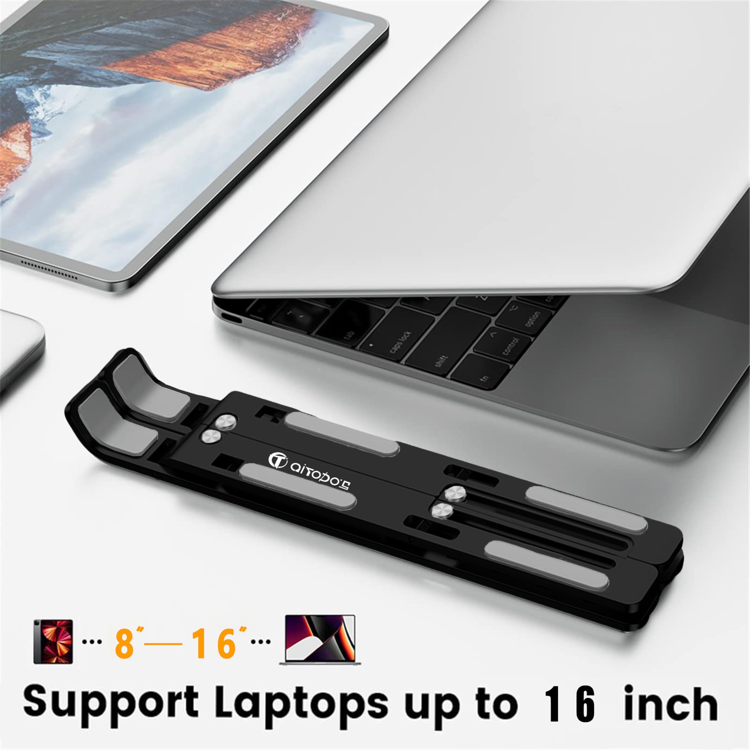 Supporto Regolabile In Alluminio Per Laptop Da 10 A 16 Pollici – Design A Doppia Asta, Antivibrazione, Pieghevole E Ventilato, Altezza Max 19,1 Cm, Colore Argento - 3