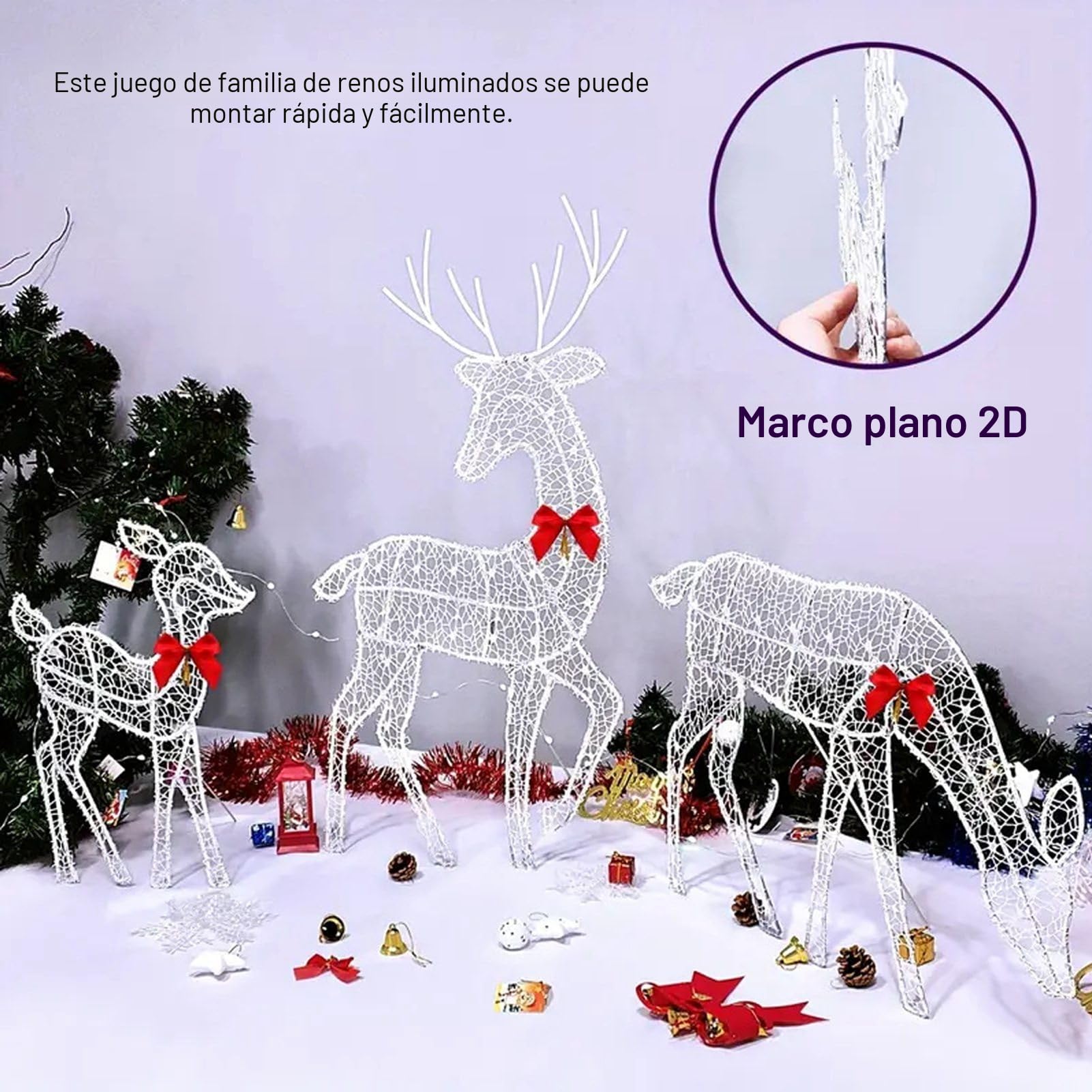 Juego Familiar de Ciervos Navideños Iluminados de 3 Piezas, Decoración Navideña de Renos para Patio Al Aire Libre para Decoración Navideña de Jardín Interior y Exterior,