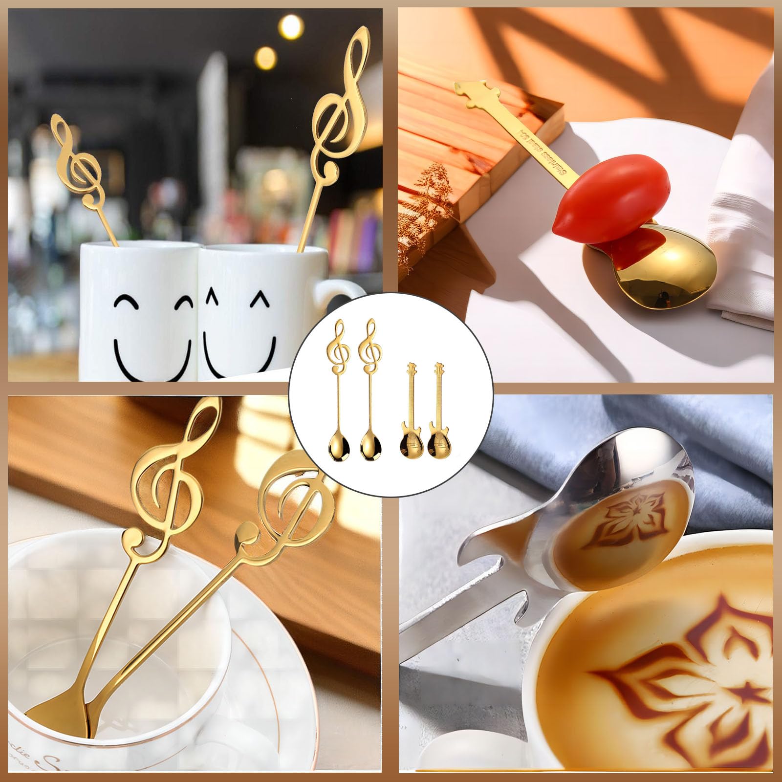 Set 6 Cucchiaini Da Caff&egrave; Note Musicali - Acciaio Inox Per T&egrave;, Caff&egrave;, Gelato - Regalo Originale