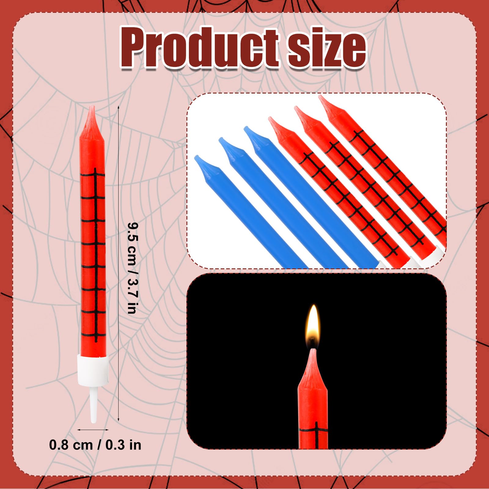 XIHIRCD 12pcs Spider Candles, Spider Web Birthday Candles for Man Cake Topper Candle Spider Party Decorations for Spider Themed Birthday Party Halloween Party Decor (Red, Blue), 02076