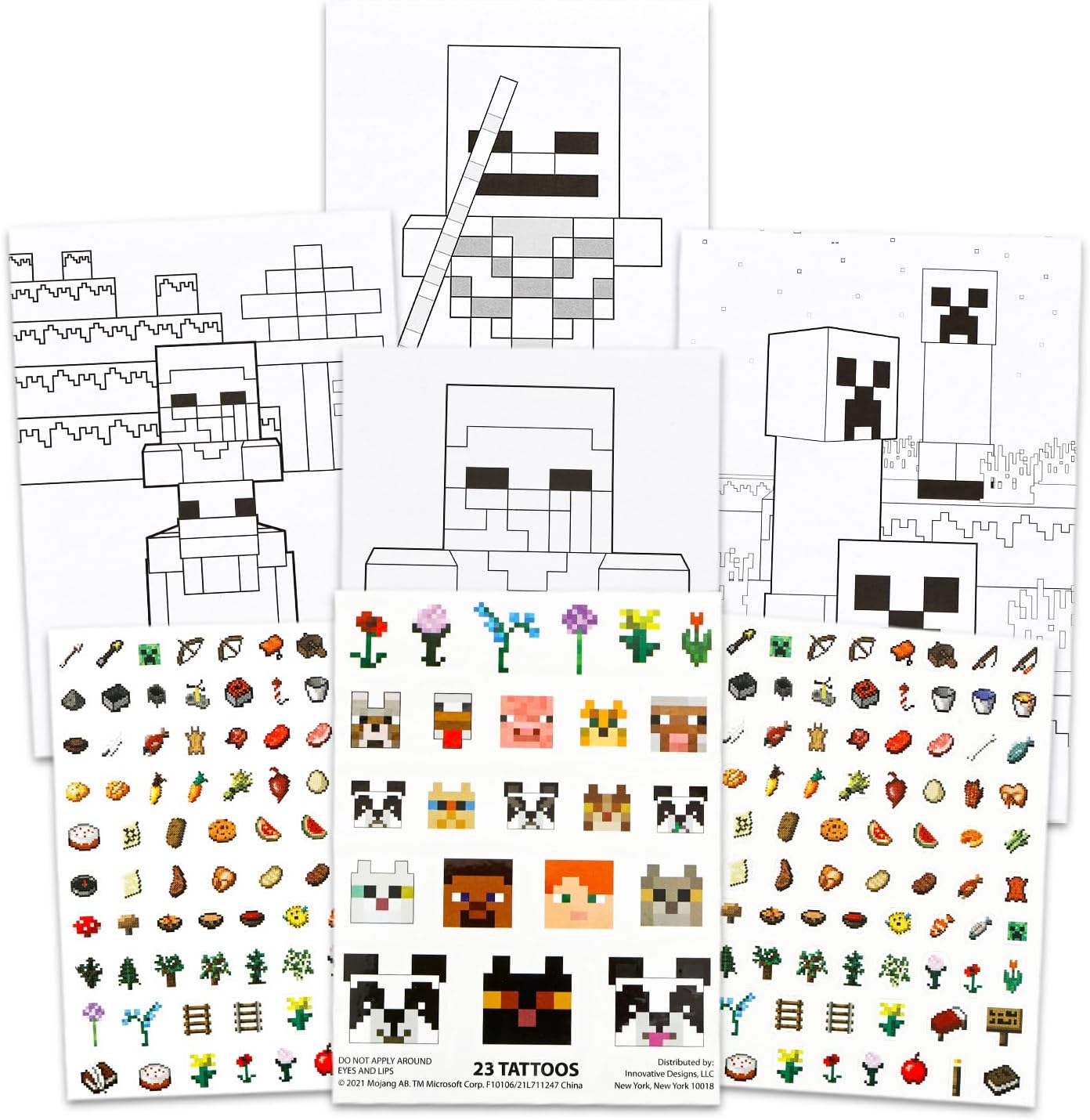 Minecraft Coloring Activity Kit - Bundle with Coloring Pages, Markers, Crayons, Stickers, Stampers, More for Kids, Boys | Minecraft Arts and Crafts Stationery Tin