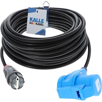 CEE Adapter Cable Kalle Blue Schuko Plug to CEE Angle Coupling 5 Metres 3G 1.5 mm