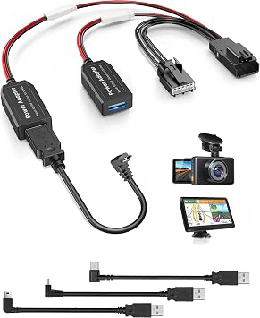 DashCam Power Adapter,5P Type F Fit Select Ford Bronco Edge Mustang,Connect to Auto-Dimming Rearview Mirror,Built-in Hide Power Adapter Charging Cable for Garmin Nuvi GPS Dash Cam Mirror Camera