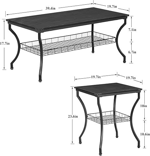 Miniatura 6 de Juego de 3 mesas de sala de estar VECELO, mesa de centro y mesas de rincón con estantes de almacenamiento abiertos para apartamento, oficina en