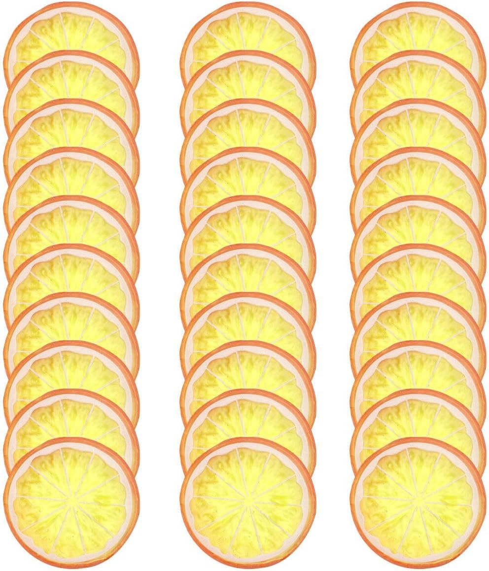 30 PCS Artificial Lemon Slices - Simulation Lemon Slices Plastic Fake Fruit Artificial Lifelike Small Fruit Model for Home Kitchen Table Party Decor Photography Prop Wedding Decoration (Orange)