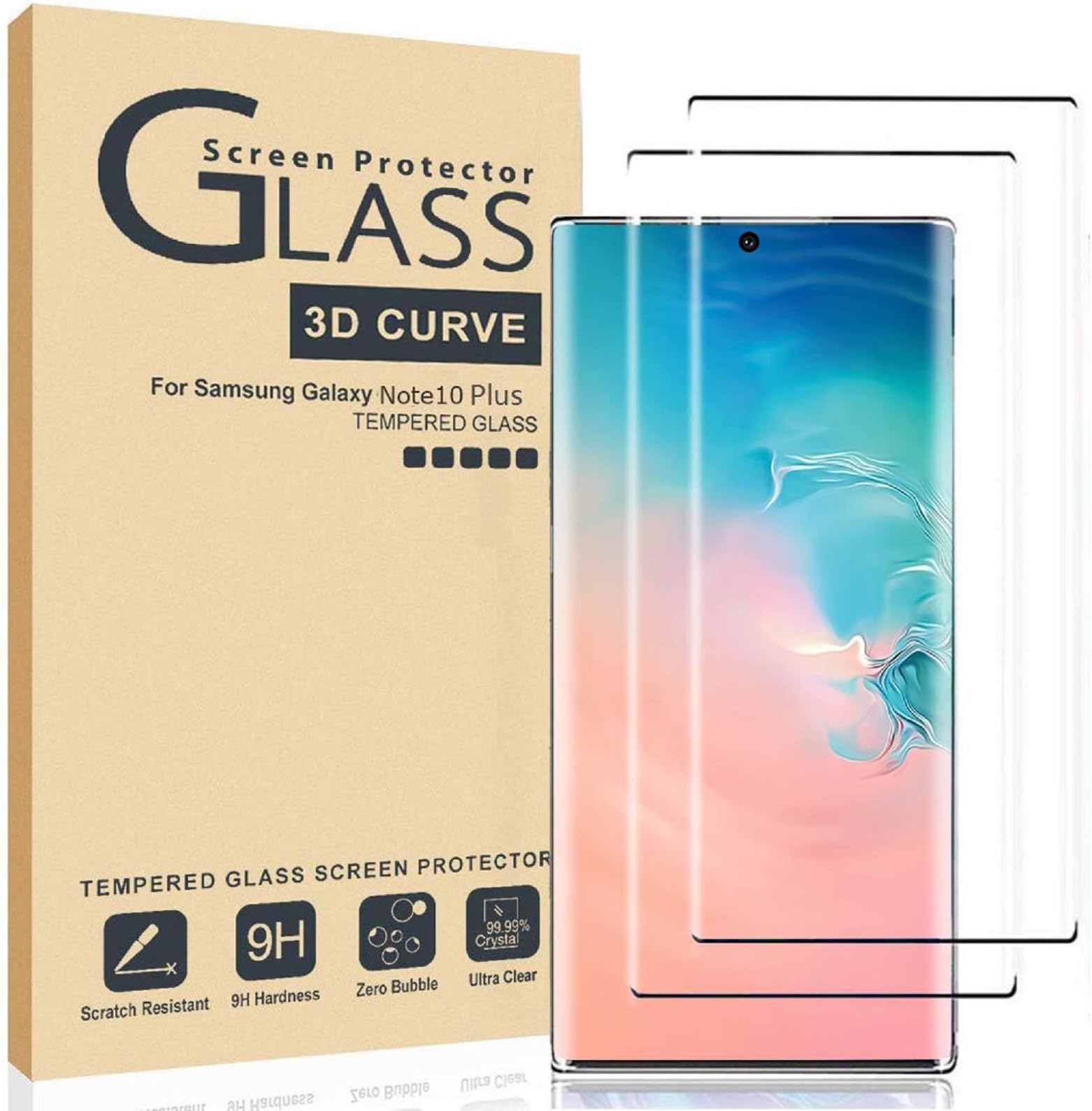 Tempered Glass Screen Protector for Samsung Galaxy Note 10 Plus,[2 Pack] Full Coverage 3D Curved Anti-Scratch Bubble-Free Tempered Glass Note 10+ Screen protector