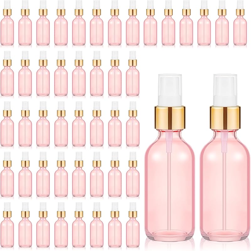 NYVEER Frascos de Vidro com Spray Fino Recarregáveis, Rosa e Dourado, Pacote com 48
