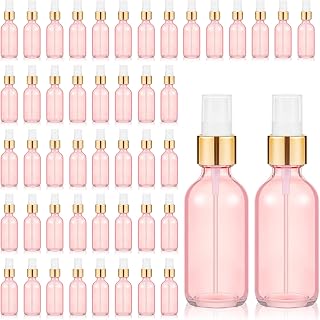 48 Pack Glass Spray Bottles 4oz,Small Empty Glass Spray Bottle Fine Mist Spray Refillable Containers,Mini Travel Spray Bottles (Pink, Gold)