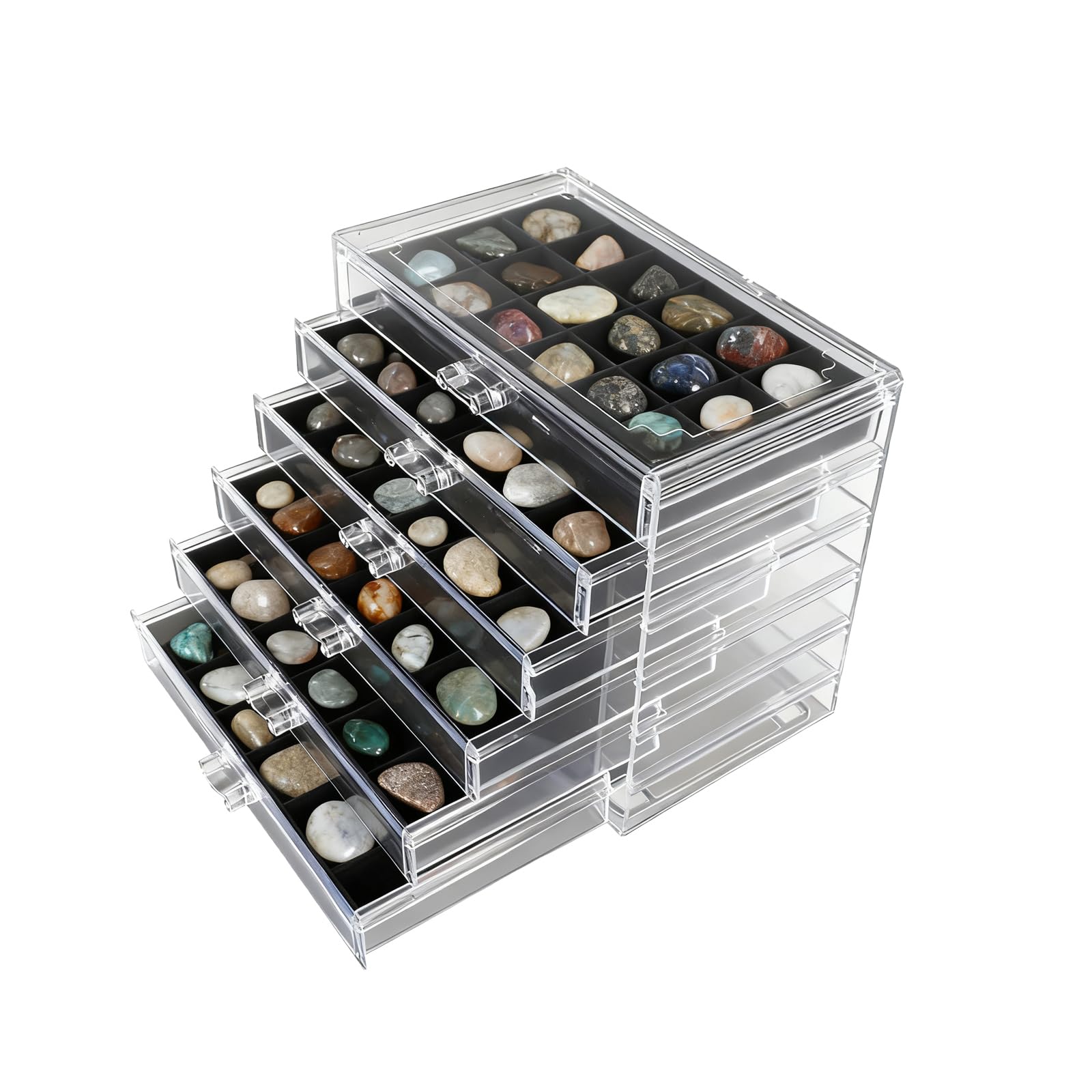 Rock Display Case, 6 Drawers 108 Grids Rock Collection Box Rock Collection Display Case Clear Crystals display Case Storage Cases for Small Rocks Gemstone Fossil Crystal Stone Jewellery Collectibles