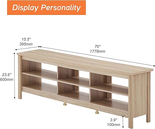 Miniatura 5 de WAMPAT Soporte de TV de granja para televisores de hasta 80 pulgadas centro de entretenimiento de roble blanco para mesa de consola de TV de 75