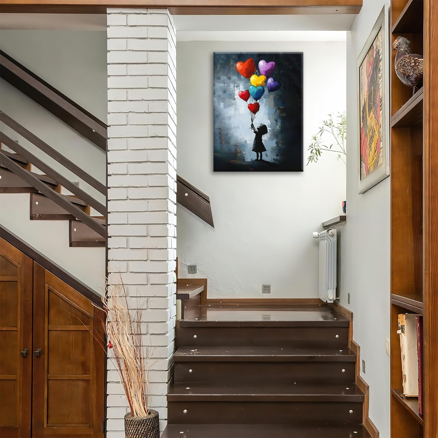 Banksy Girl Canvas Wall Art Heart Balloon Kid Painting Picture Street Graffiti Framed for Bathroom Bedroom Living Room Pop Modern Home Office Wall Decor 20"x24"