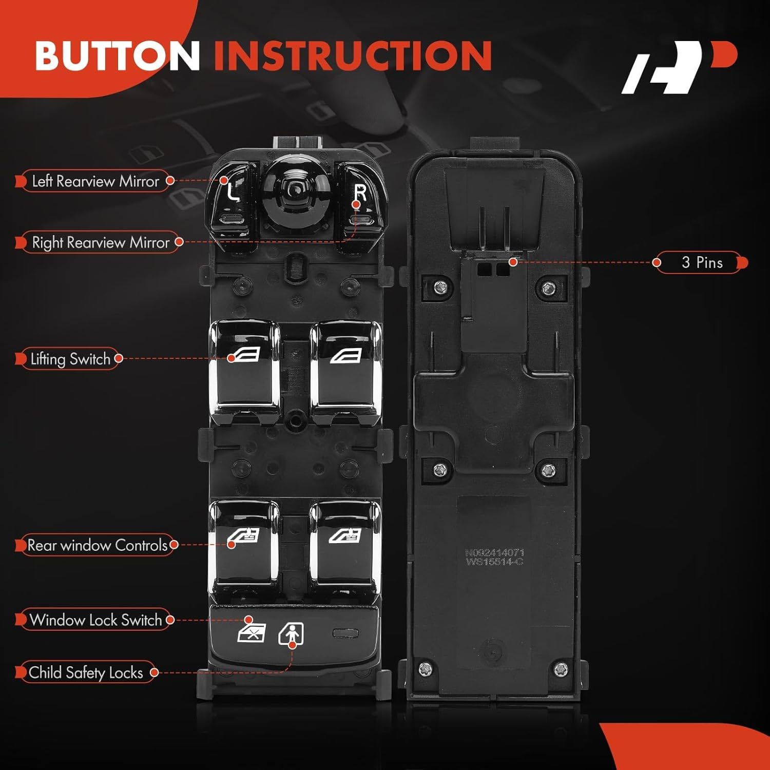 A-Premium Master Power Window Switch Compatible with Volvo XC60 2010-2017, S60 2011-2018, V60 2015-2019, Front Left Driver Side
