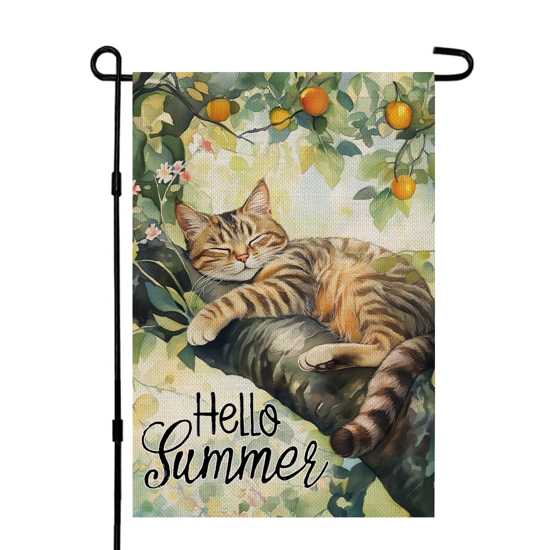 CROWNED BEAUTY Summer Garden Flag Cat Double Sided 12x18 Inches Small Burlap Seasonal Welcome Yard Porch Decoration for Ou...