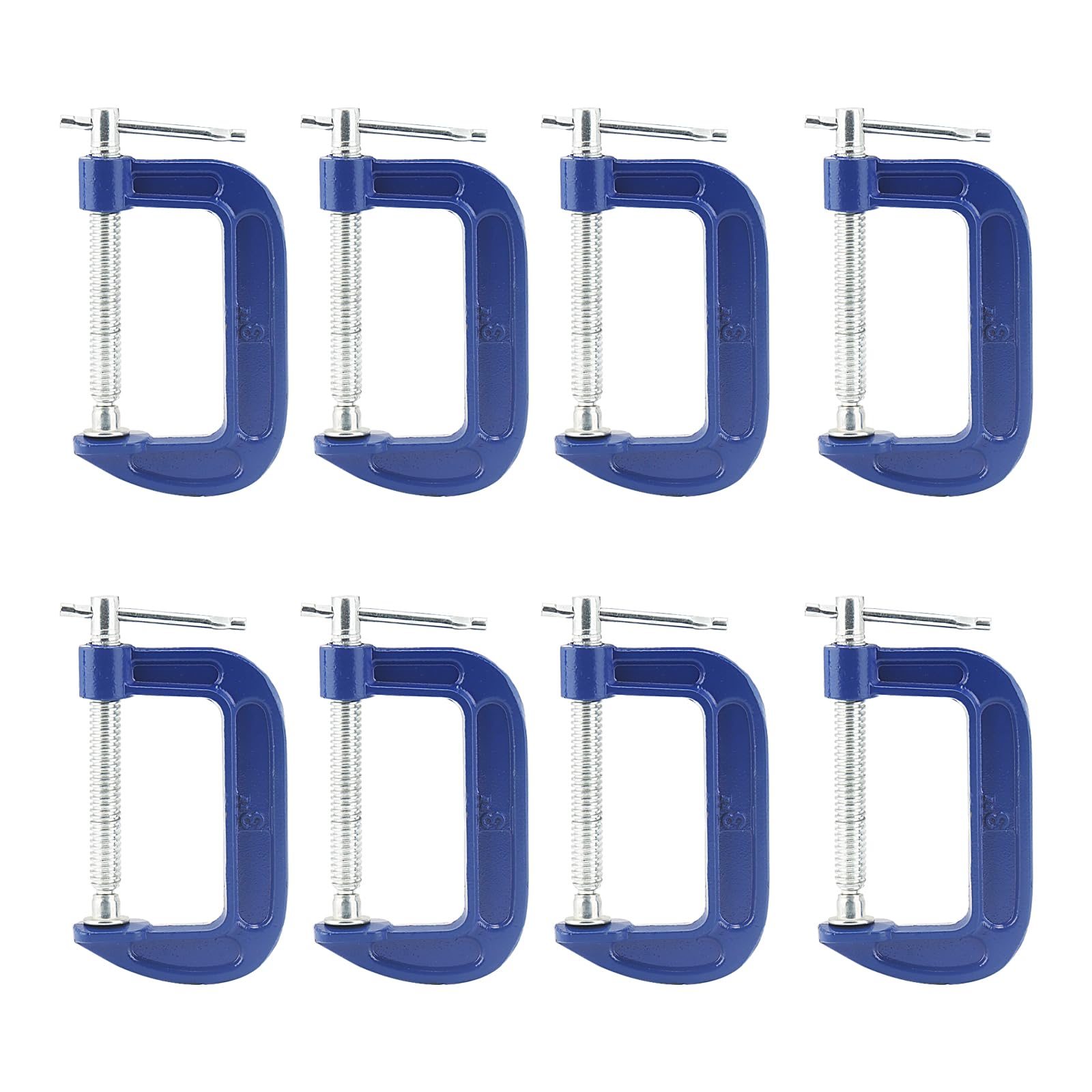 FUNSUEI 8 PCS 3 Inch C Clamp, Heavy Duty Cast Iron C Clamps, Small C Clamp Sets for Woodworking, Welding, and Building, Blue