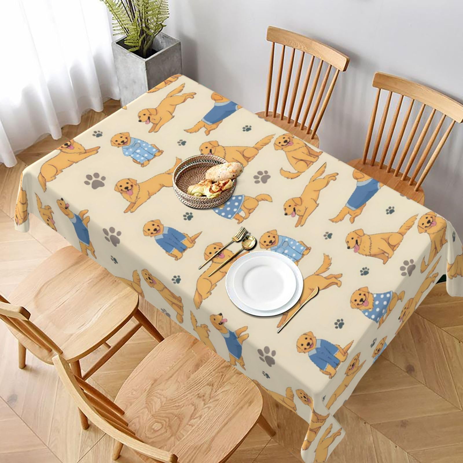 Nappe Golden Retriever mignon, décoration de table lavable pour fête et salle à manger