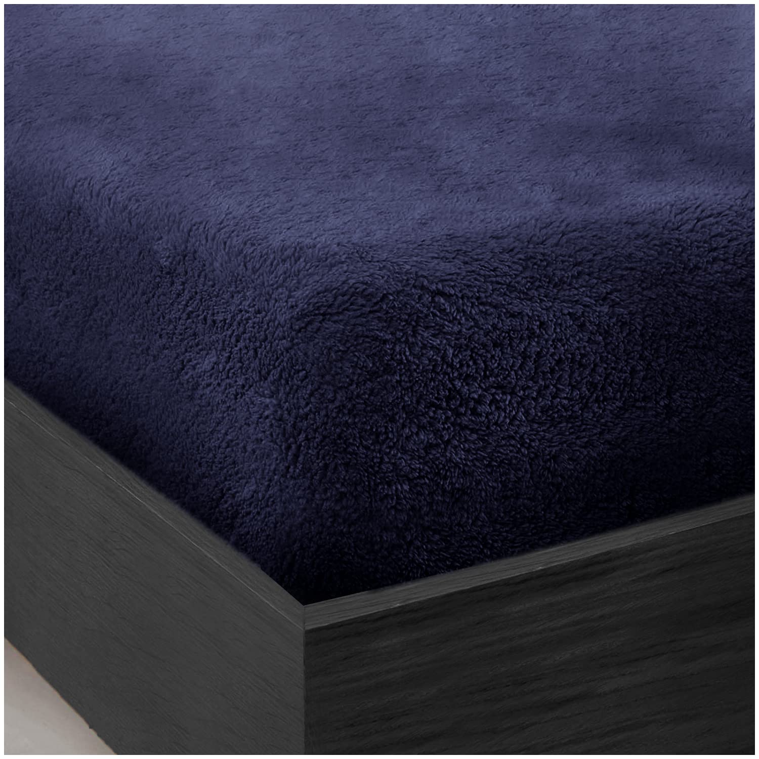 Premium Teddy Sherpa Fleece Fitted Bed Sheet, Super Soft & Cosy Thermal Warm Elasticated Fluffy Plush Plain Cuddly Fitted Sheets Bedsheet, (Navy - Super King)