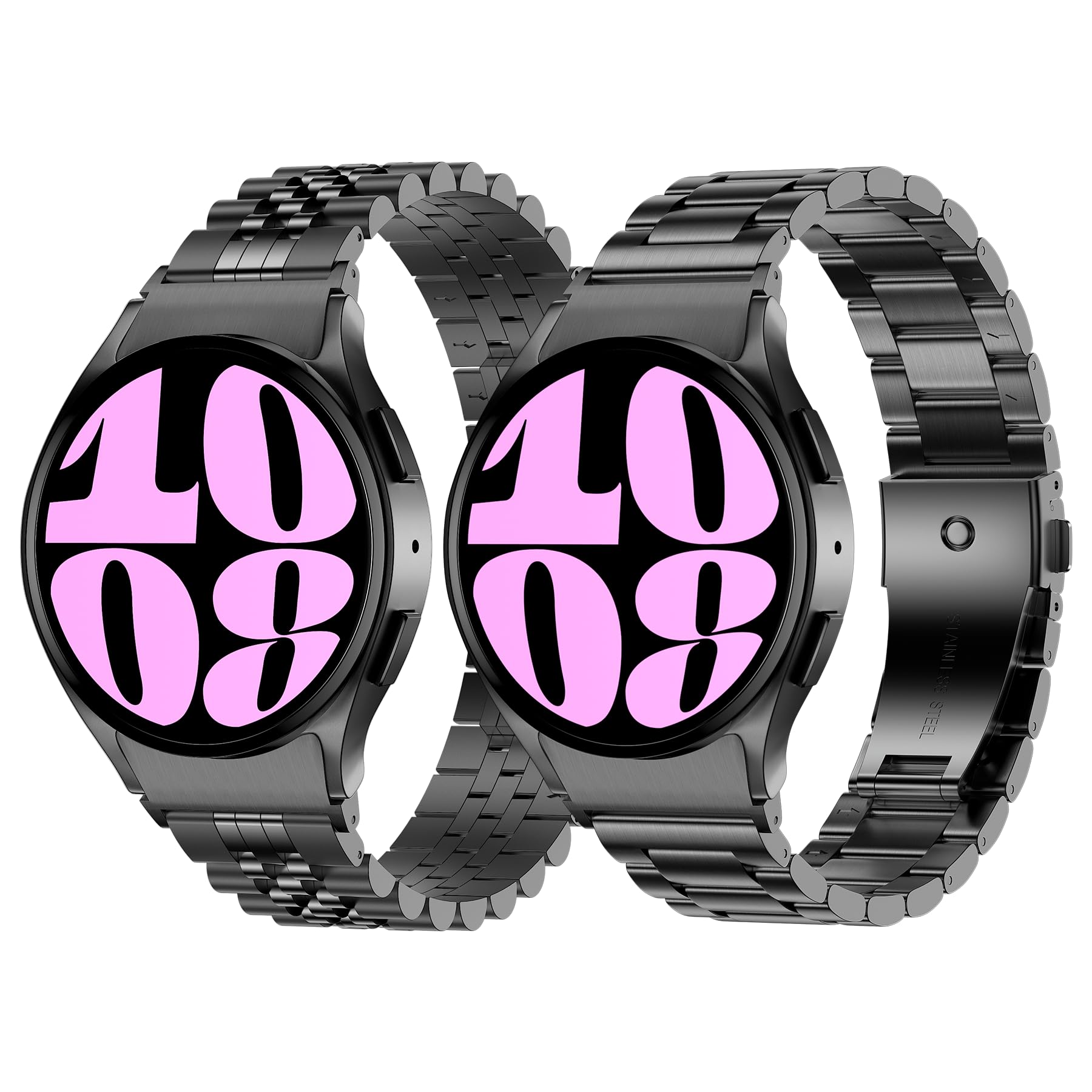 iiteeology for Samsung Galaxy Watch 6 Band Classic 47mm 43mm 44mm 40mm, No Gap Stainless Steel Band for Samsung Galaxy Watch 6/Galaxy Watch 5/5 Pro/Galaxy Watch 4 Men - Black & Black