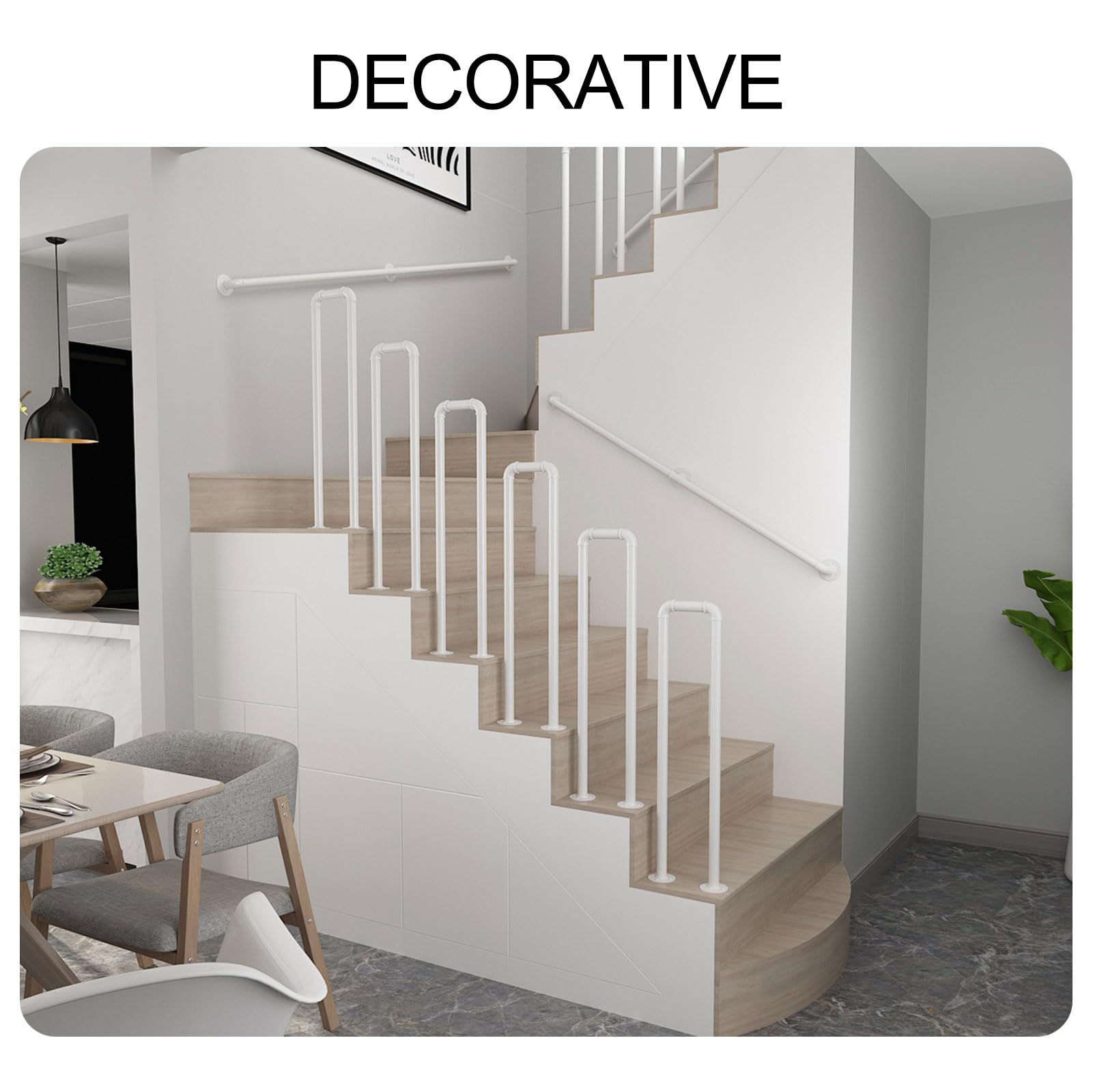 Handläufe Für Treppen, Matter Schmiedeeisen-Handlauf Für Außentreppen – Metall-Treppenhandlauf Mit Montageset Für Terrassenbeläge, Garten, Terrasse, Balkon/White/20 * 45Cm