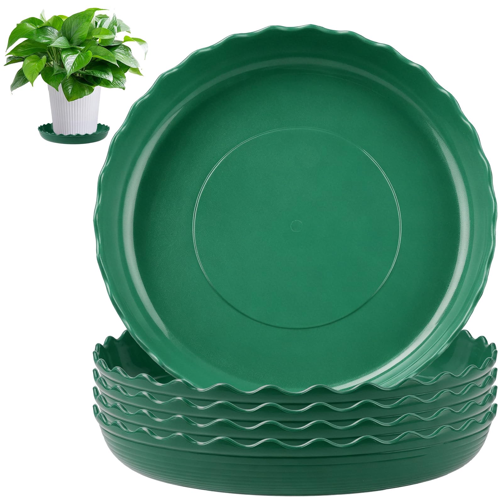 Ruytx 6pcs Plant Pot Saucers 20cm Green Flower Pot Drip Trays Circular Wavy Pattern Plastic Planter Saucers Durable Thicker for Plant Pots Indoor/Outdoor Garden Horticulture Household, Potted Plants