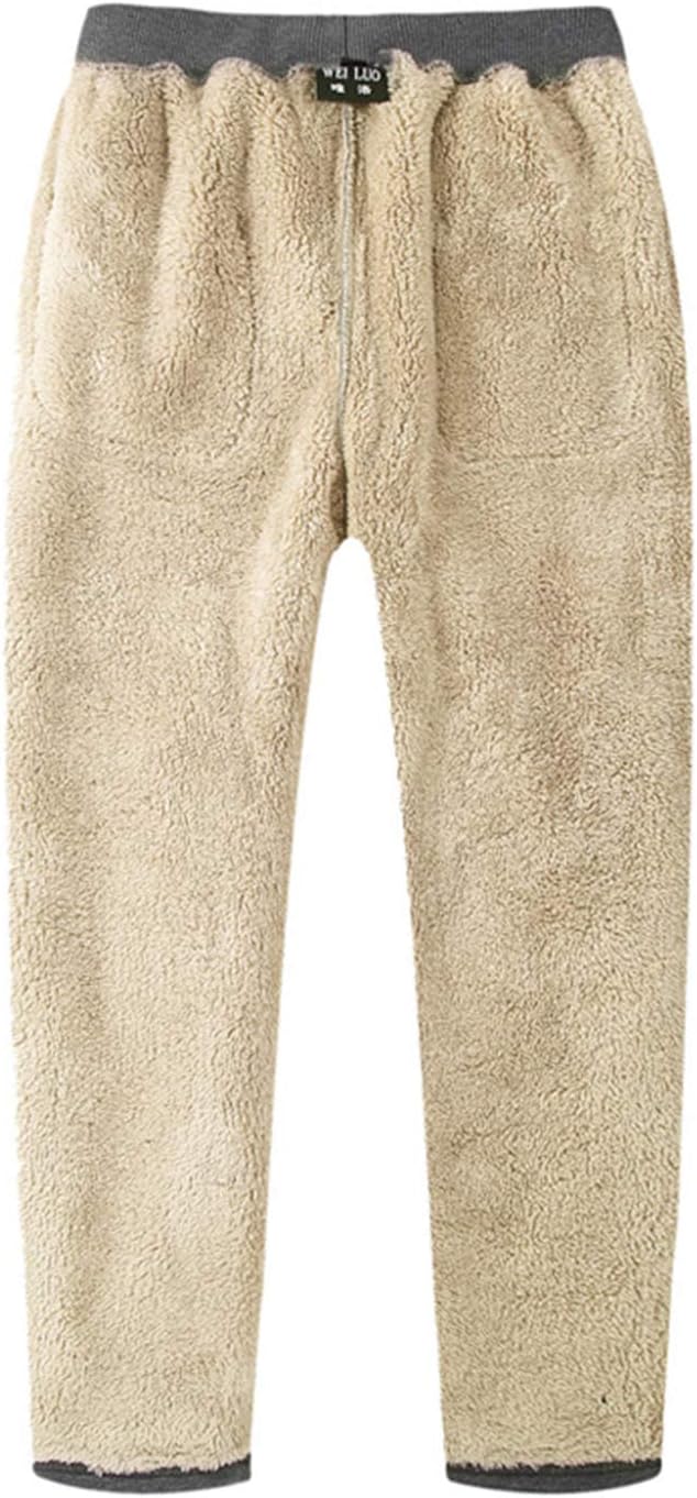 Flygo Men's Warm Sherpa Lined Drawstring Running Sweatpants Active Jogger Fleece Pants with Pockets (Large, 01 Dark Grey)