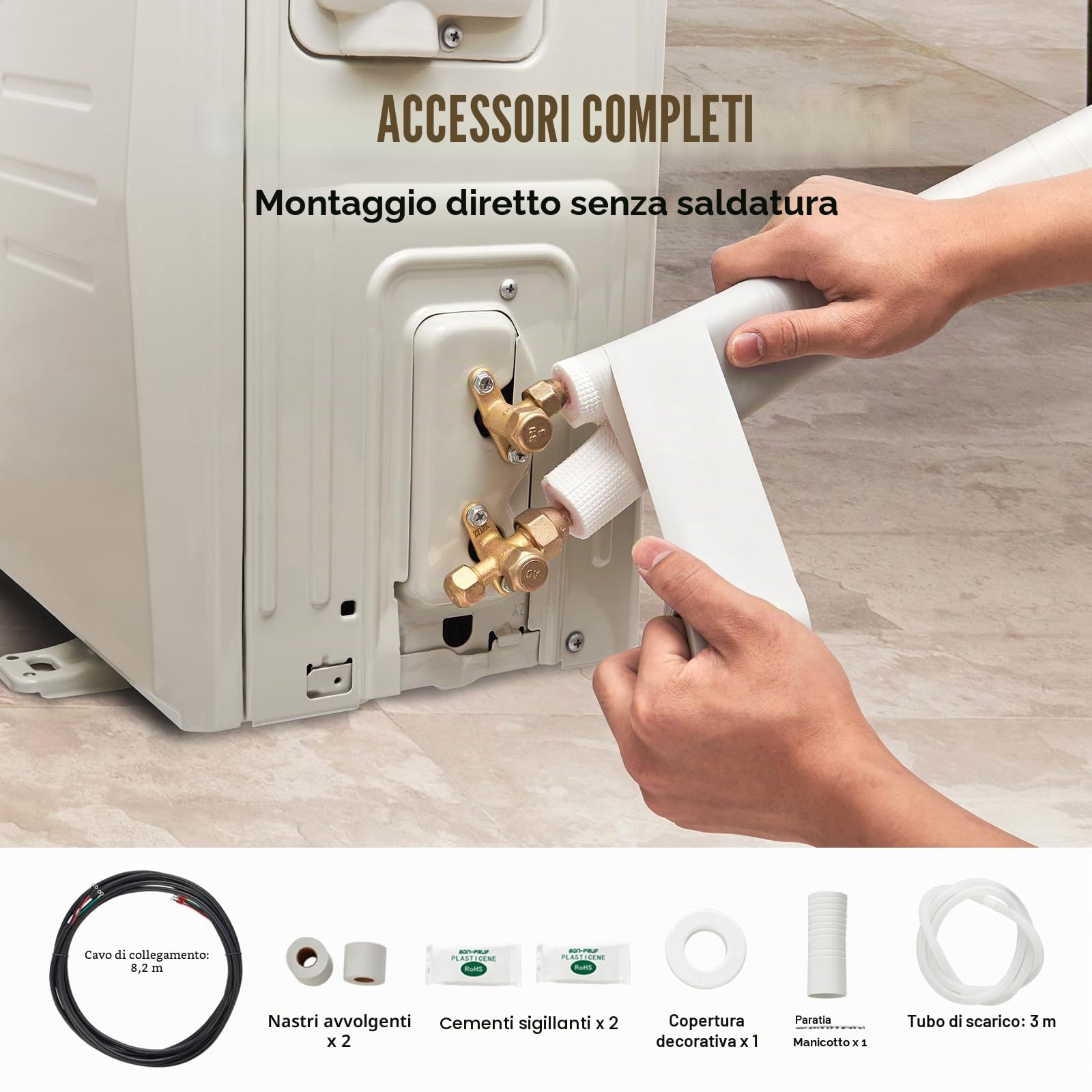 VEVOR Set Mini Split Line da 7620 mm, Tubi in Rame con Diametro Esterno 6,4 e 9,5 mm e Isolamento a Triplo Strato, Ricchi Accessori per Apparecchiature di Condizionamento Pompe Riscaldamento HVAC