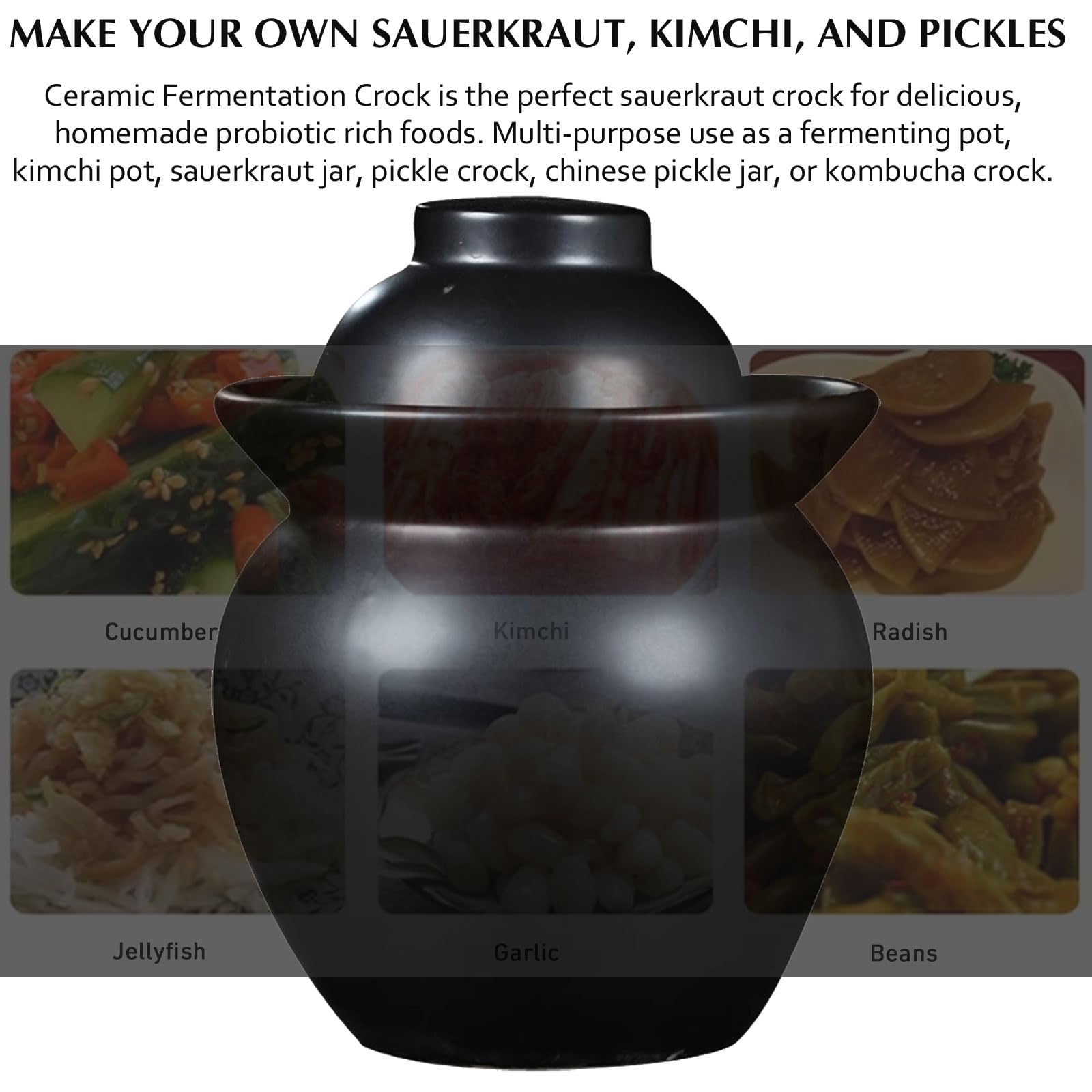 Garnek do fermentacji z pokrywką z uszczelką wodną - Tradycyjny ceramiczny garnek do kiszenia kapusty - Kamionkowy garnek do parzenia kombuchy Gliniany garnek do pikli kimchi,White,7kg