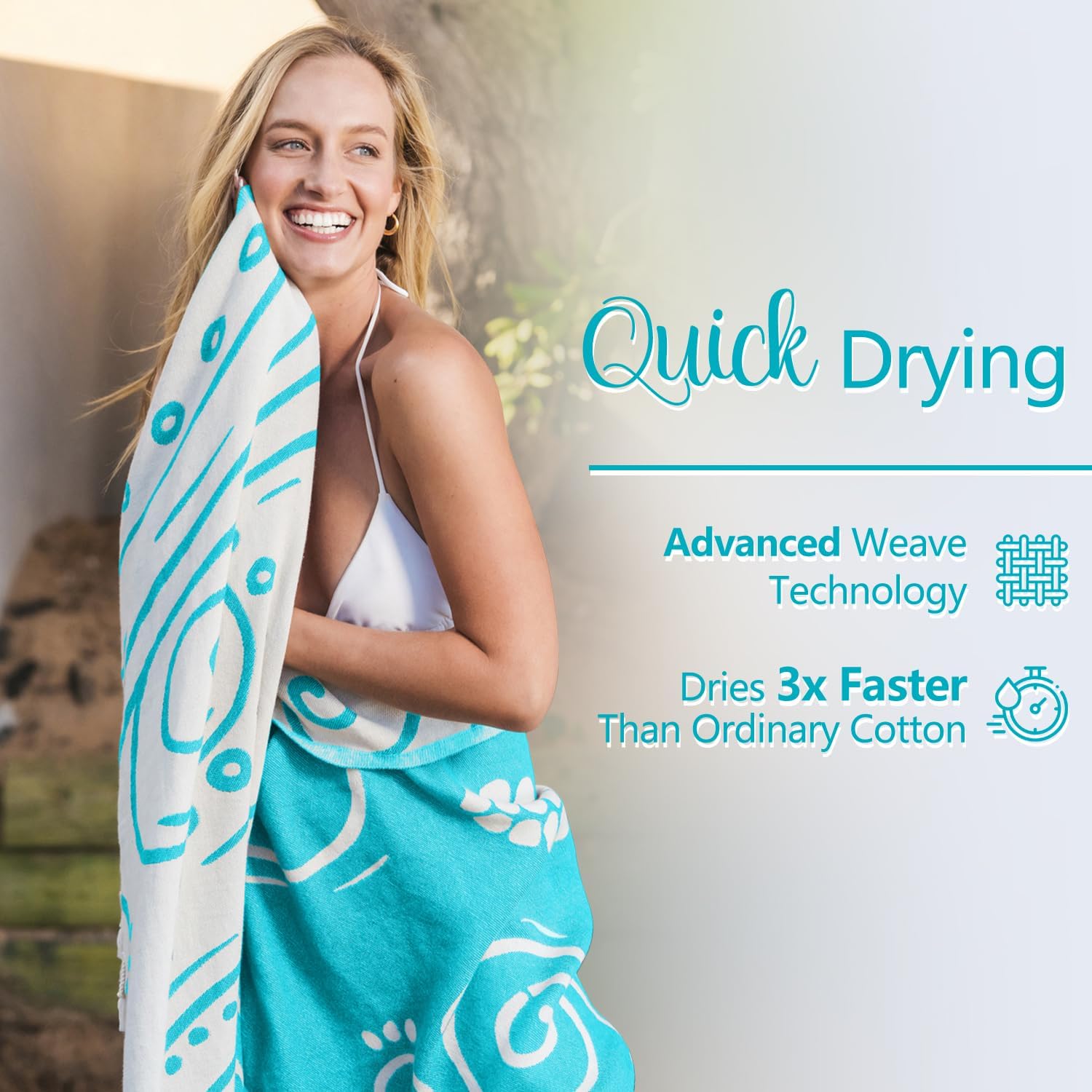 WEKAPO Turkish Beach Towel 39"x71" Oversized, 100% Cotton, Ultra Absorbent & Sand Resistant, Extra Large Beach Towel, Perfect for Beach, Bathroom, Pool, Travel (Turquoise Sea Turtle)