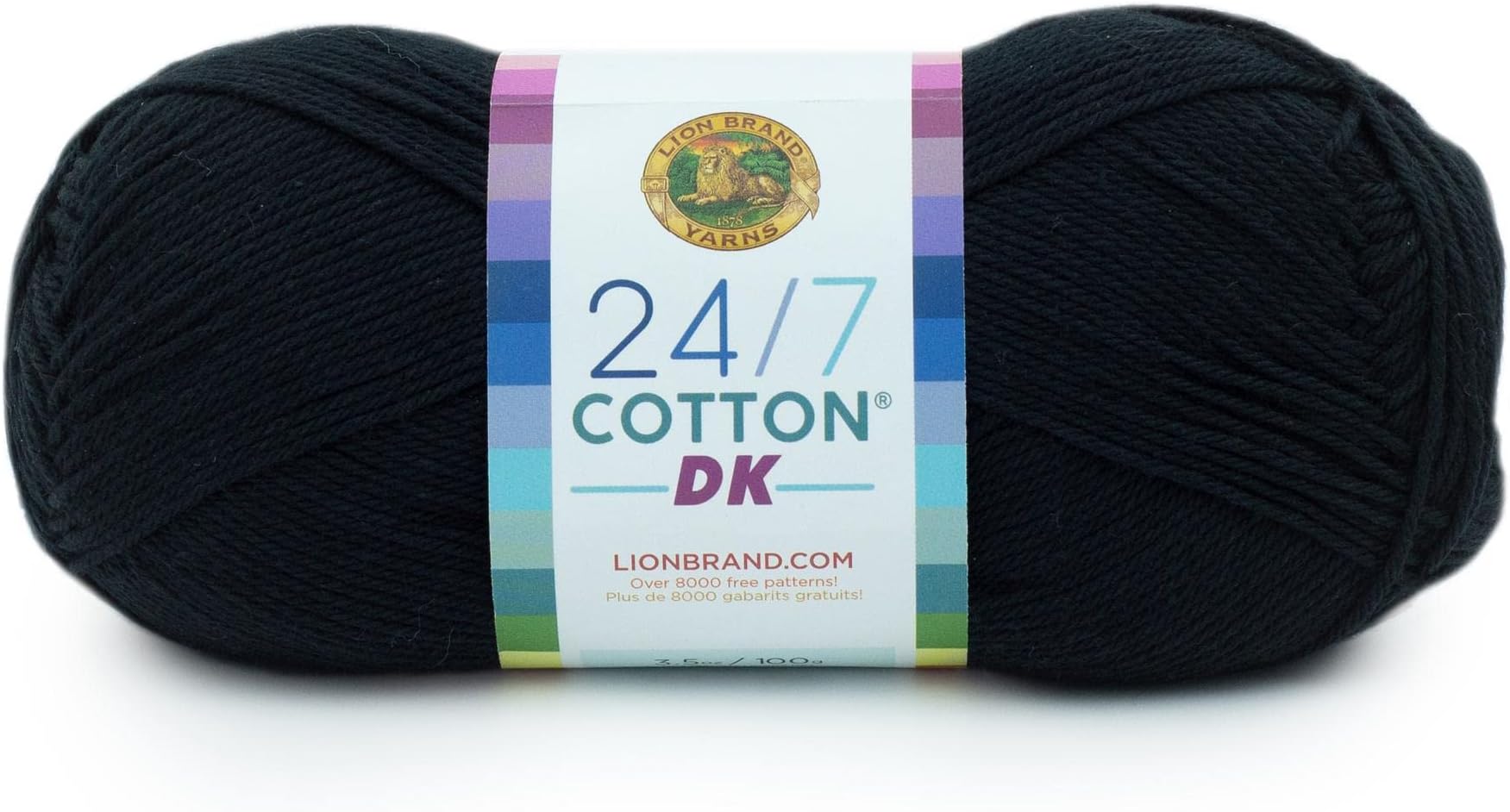 Lion Brand Yarn 24/7 Cotton DK, 100% Light Cotton Yarn for Knitting, Crochet, Lightweight Garments, Caviar, 1 Pack