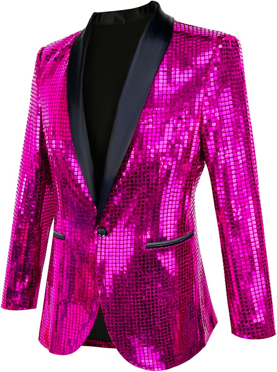 Nawgut Sequin Blazer Metallic Suit Disco Prom Shiny Jacket Wedding Party Banquet Fashion Tuxedo for Mens Adult