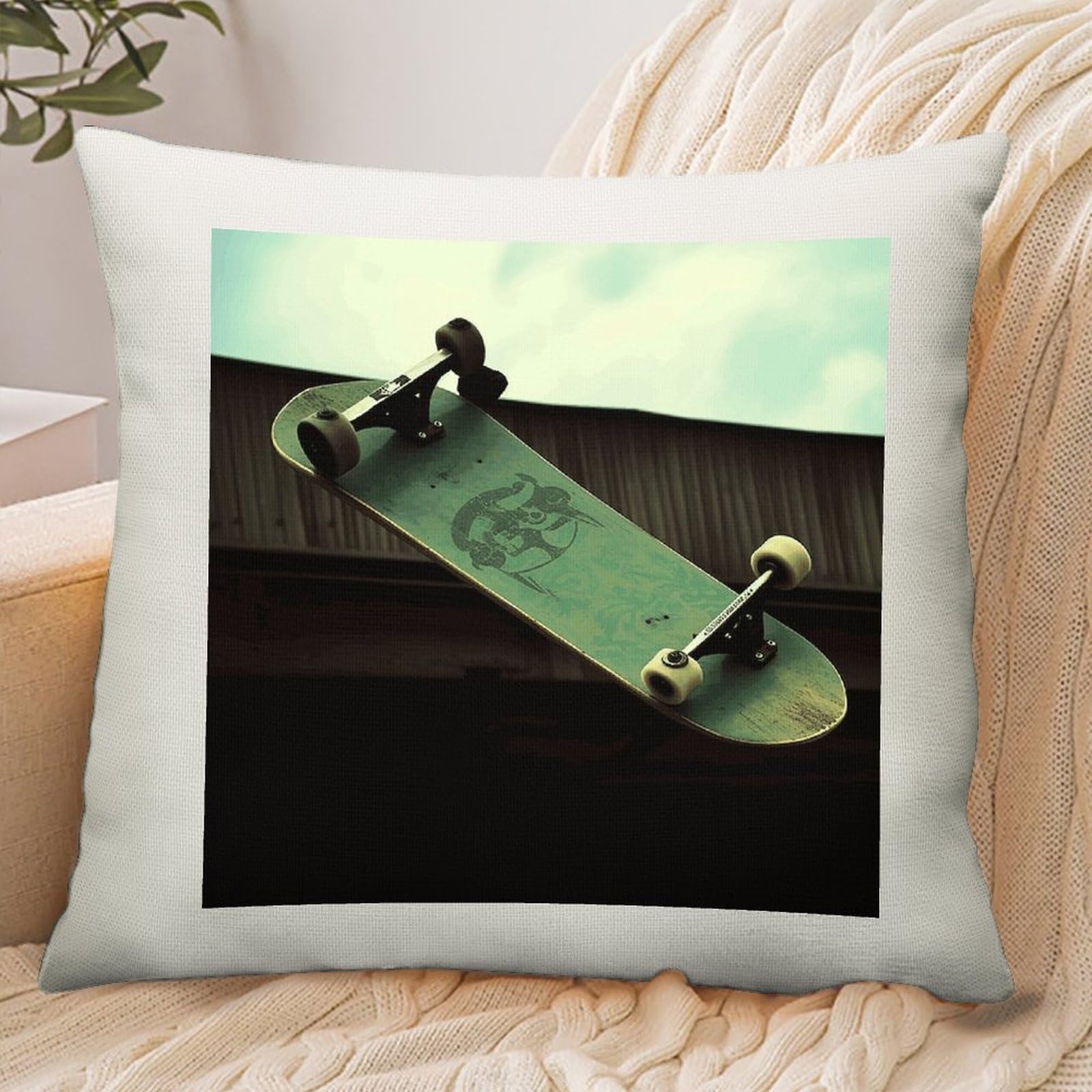 Adfgyerh Style Skateboard Pillow Cover Breathable,Pillowcases Boho Decorative Envelope Closure,Throw Pillow Covers For Beach,Patio,Balcony,Couch Living Room 16 * 16In