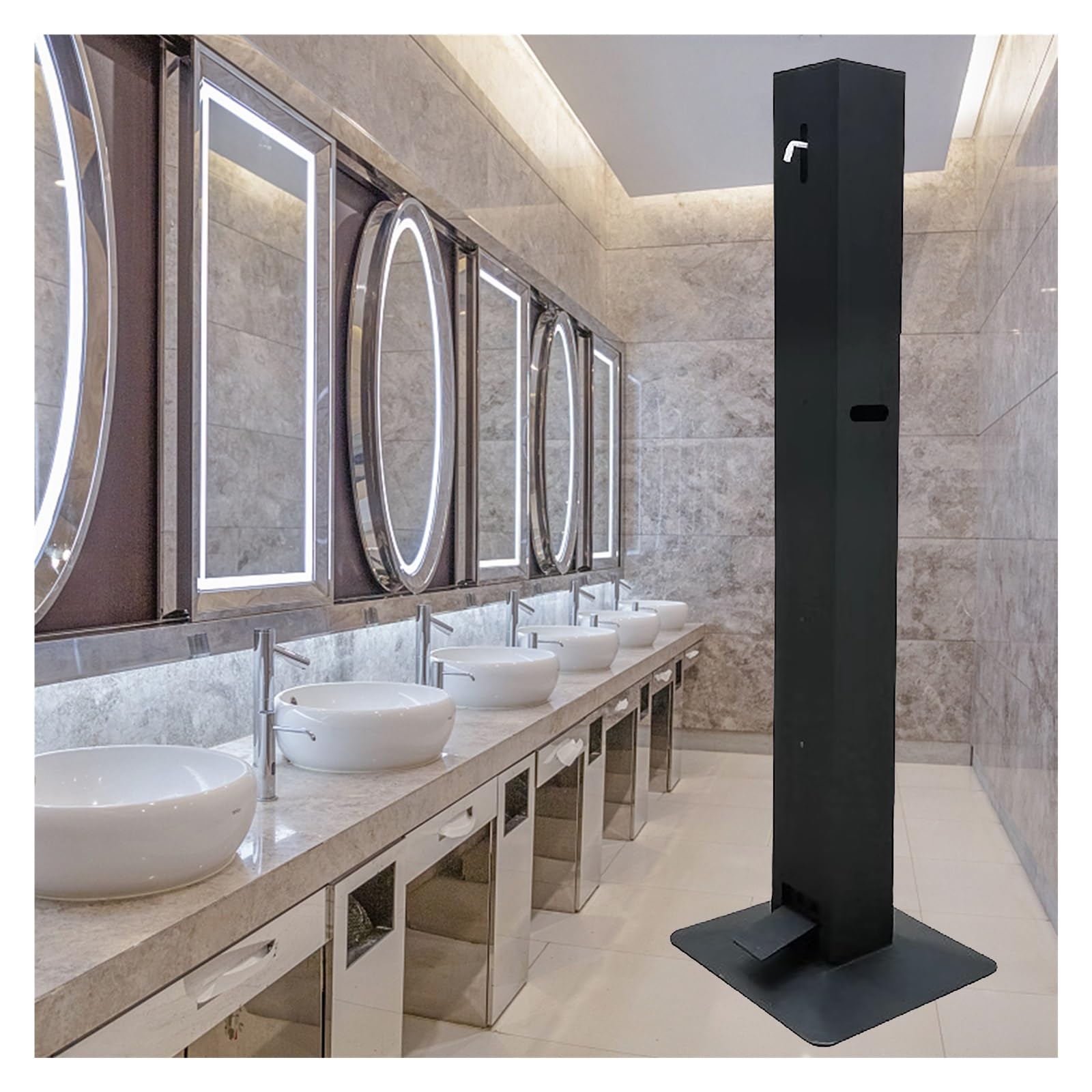 Supporto per Dispenser di disinfettante per Le Mani Ricaricabile, Supporto per stazioni igienizzanti Verticali quadrate in ghisa Nera No Touch, per bagni pubblici/Lobby/palestre, c