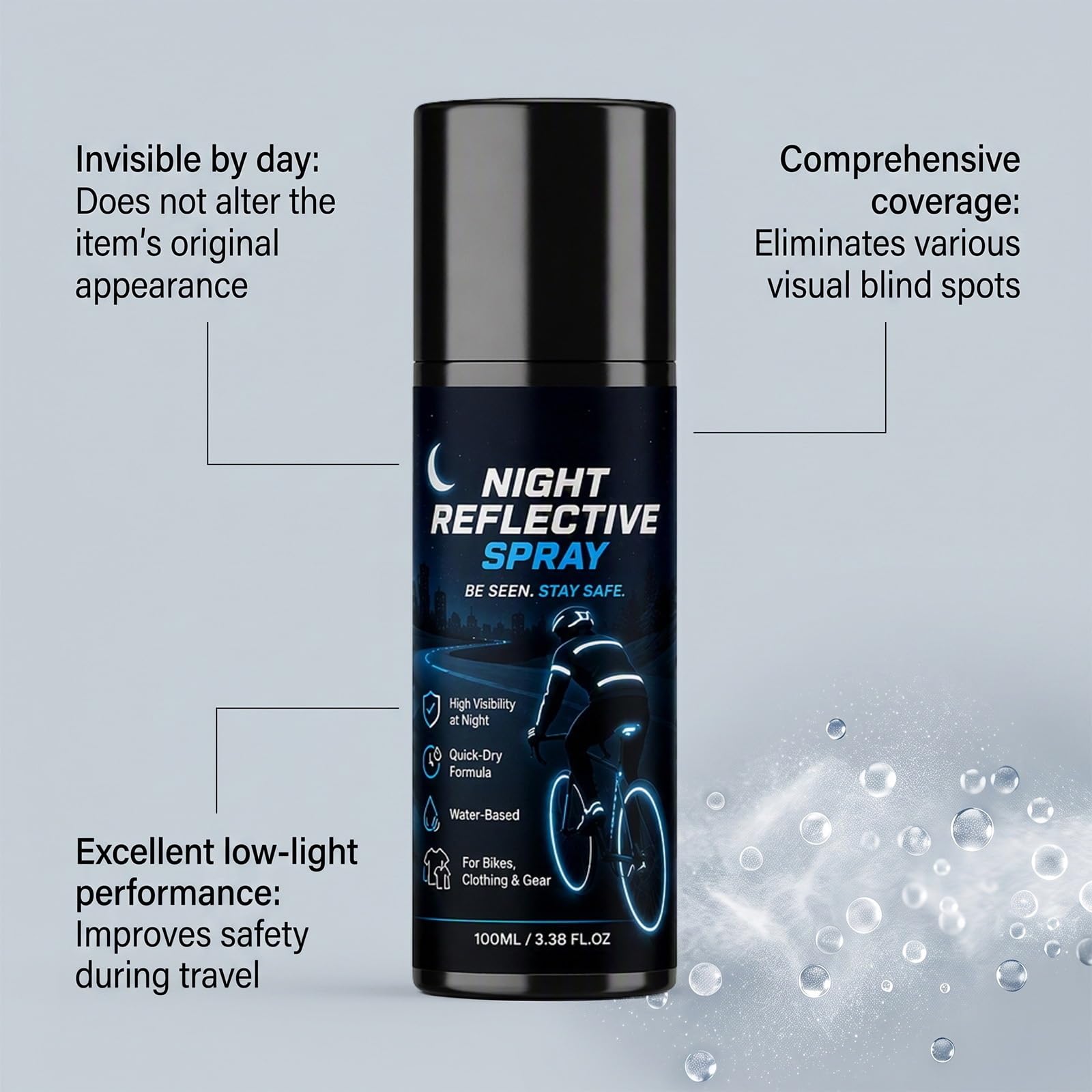 Vernice Spray Riflettente Notturna per la Sicurezza del Ciclismo, Rivestimento Riflettente Trasparente 100ml per Abbigliamento e Biciclette, Spray ad Alta Visibilità per Corsa Notturna a piedi (9PCS)