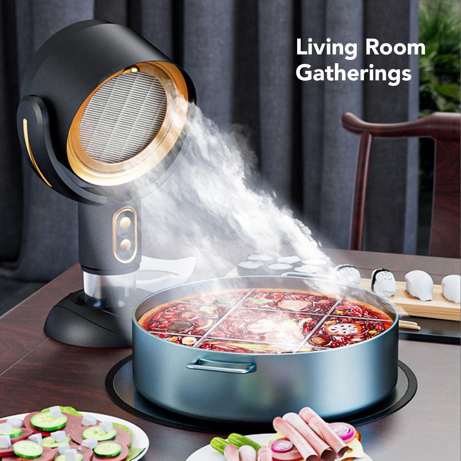 Cappa da cucina da tavolo, aspiratore da cucina portatile a ioni negativi a 2 velocità, filtro rimovibile per barbecue interno, pentola calda 5 V 8 W (Oro Nero)