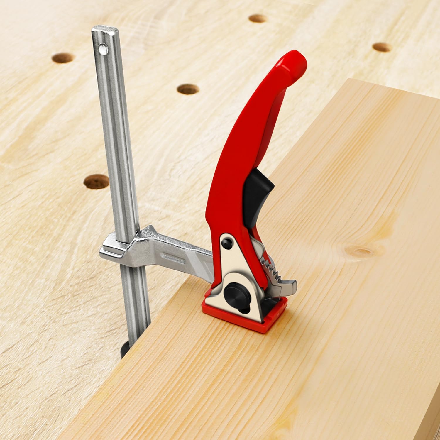 Lot de crochets de banc de 20 mm, 2 pinces à levier à dégagement rapide, 4 supports antidérapants, serre-joints de table en acier au chrome vanadium pour table MFT et établi, travail de bois précis et