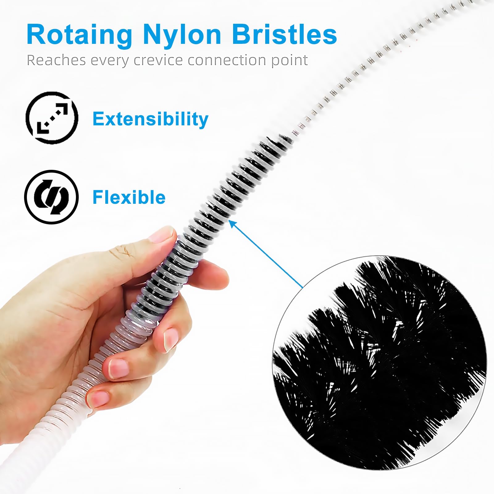 Kit De Nettoyage Pour Canalisations - Brosse Flexible 2 M + 2 Mini Brosses - Pour éviers, Douches, Aquariums
